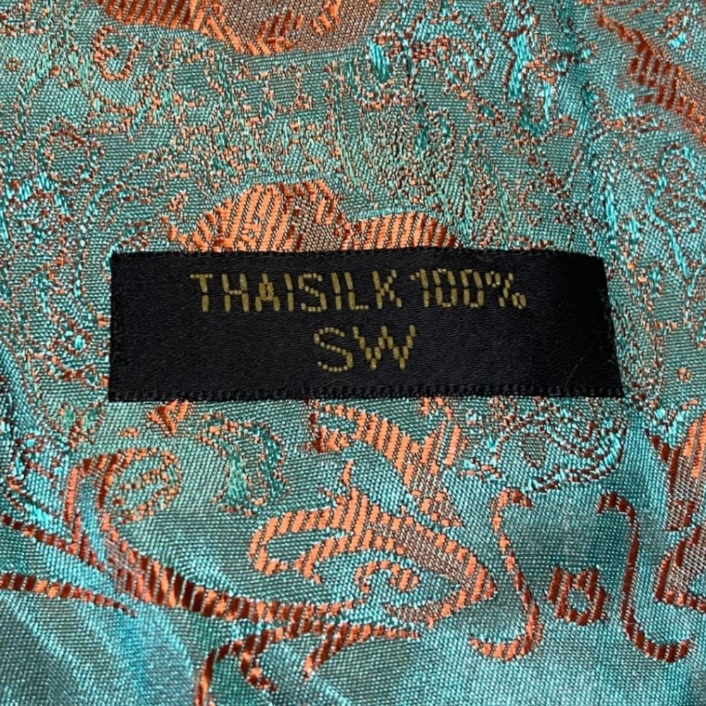 Thai Silk 100% Elephant Scarf Teal Copper Iridescent Jacquard Fringe Wrap - Picture 3 of 7